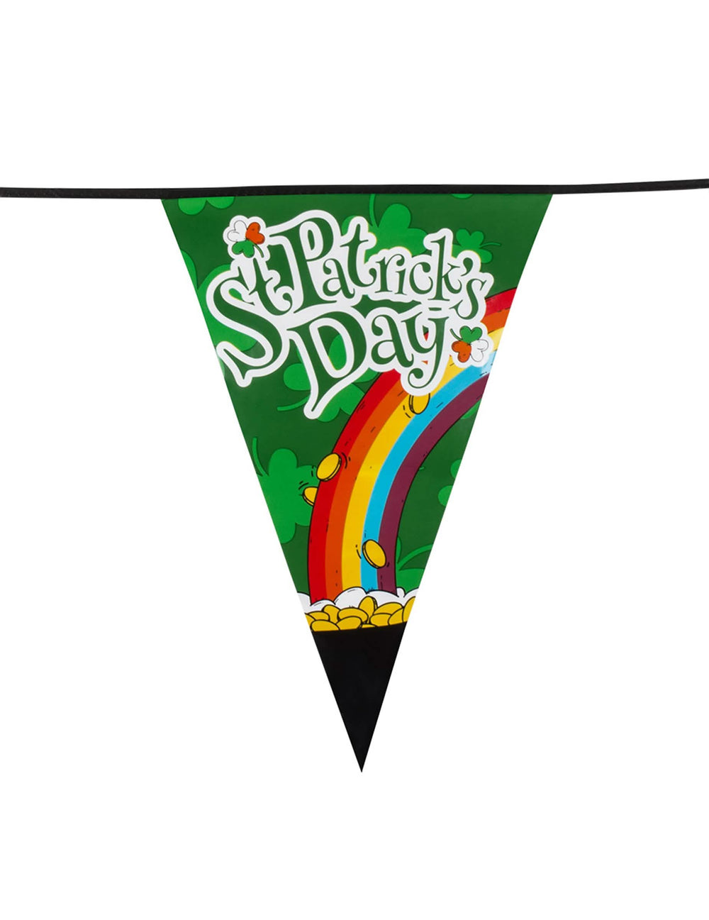 Détail d'un fanion avec arc-en-ciel et pièces d'or de la guirlande à fanions Saint Patrick
