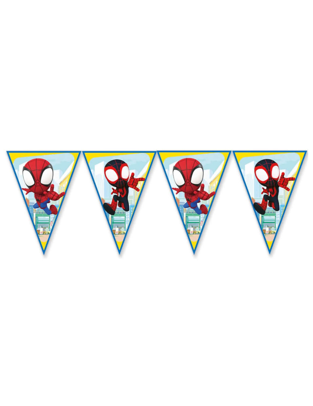 Gros plan sur les fanions de la guirlande à fanions Spidey et ses amis