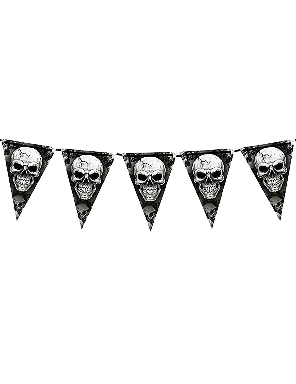 Guirlande à fanions tête de mort pour décoration noire et blanche