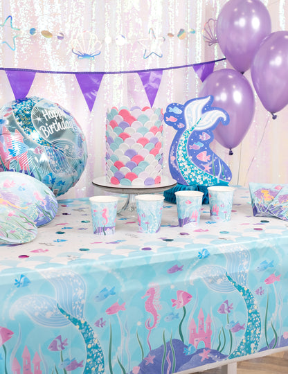 Décoration d'anniversaire thème sirène de la guirlande à mini fanions violette