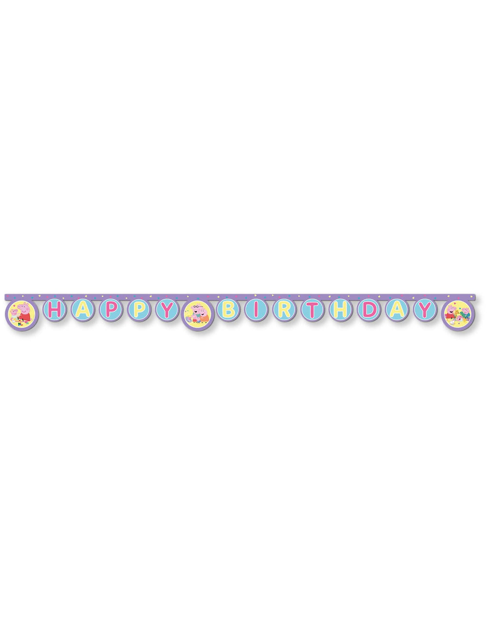 Guirlande articulée Happy Birthday Peppa Pig violette et bleu pastel
