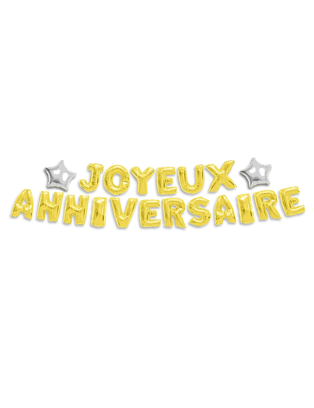 Guirlande ballons lettres Joyeux Anniversaire pour fête dorée avec étoiles argentées
