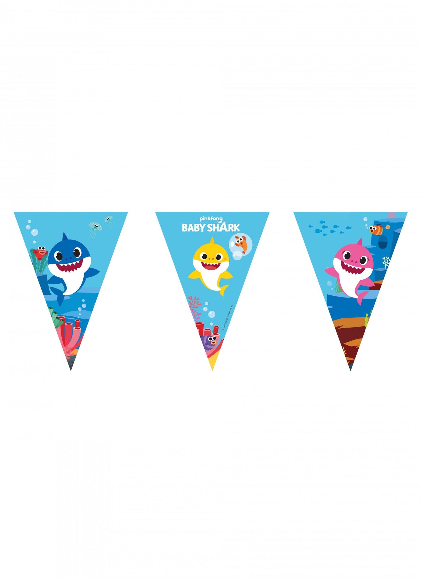 Guirlande fanions en papier Baby Shark pour enfant bleue et multicolore