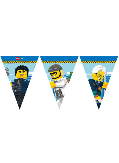 Papier-Fanionsgirlande FSC „Lego City“ für Kinder, blau, mit Polizisten und Dieb