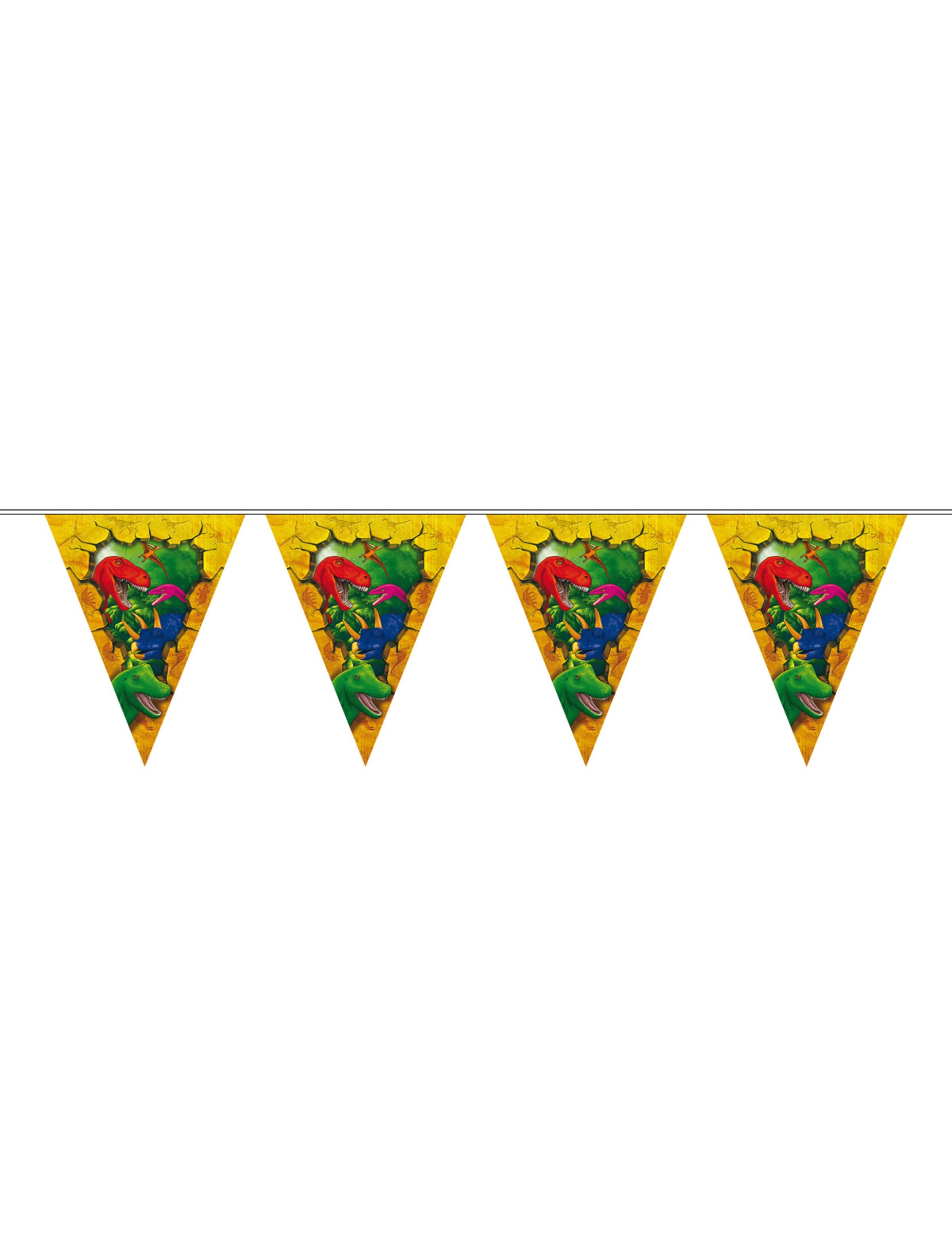 Guirlande fanions en plastique Dinosaures pour enfant jaune et multicolore 6 m