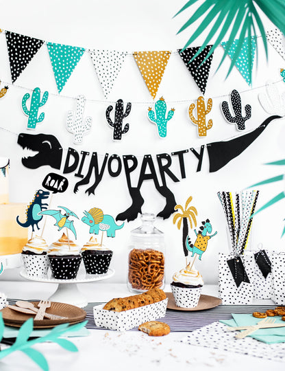 Décoration de table dinosaure de la guirlande de fanions à pois blanc pour fête multicolore en carton