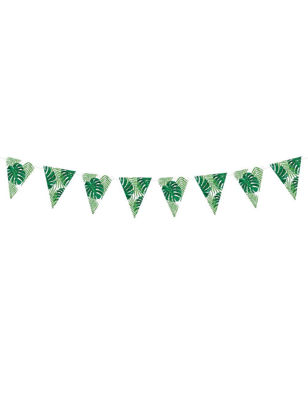 Guirlande de fanions feuilles tropicales pour fête vert et blanc en carton