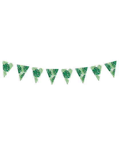 Guirlande de fanions feuilles tropicales pour fête vert et blanc en carton