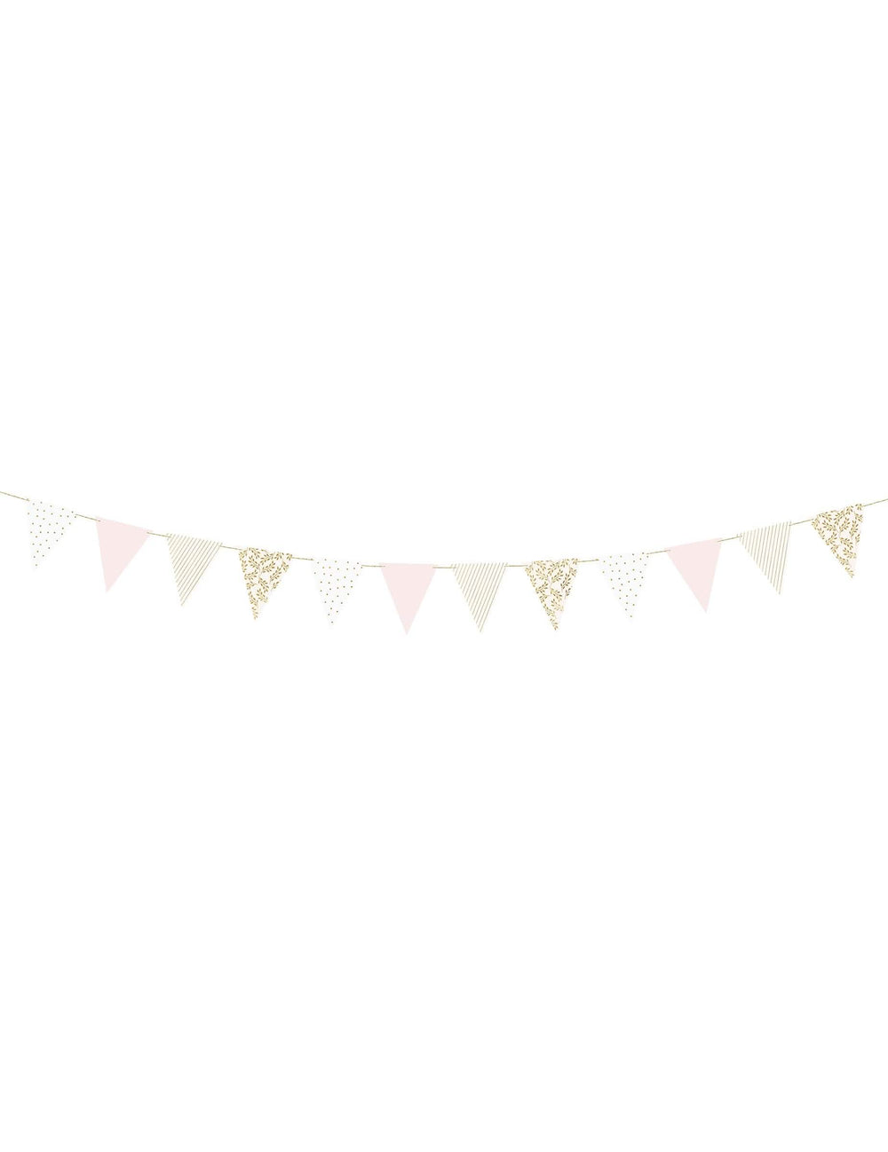 Guirlande de fanions en carton à motifs dorés pour fête rose et blanche