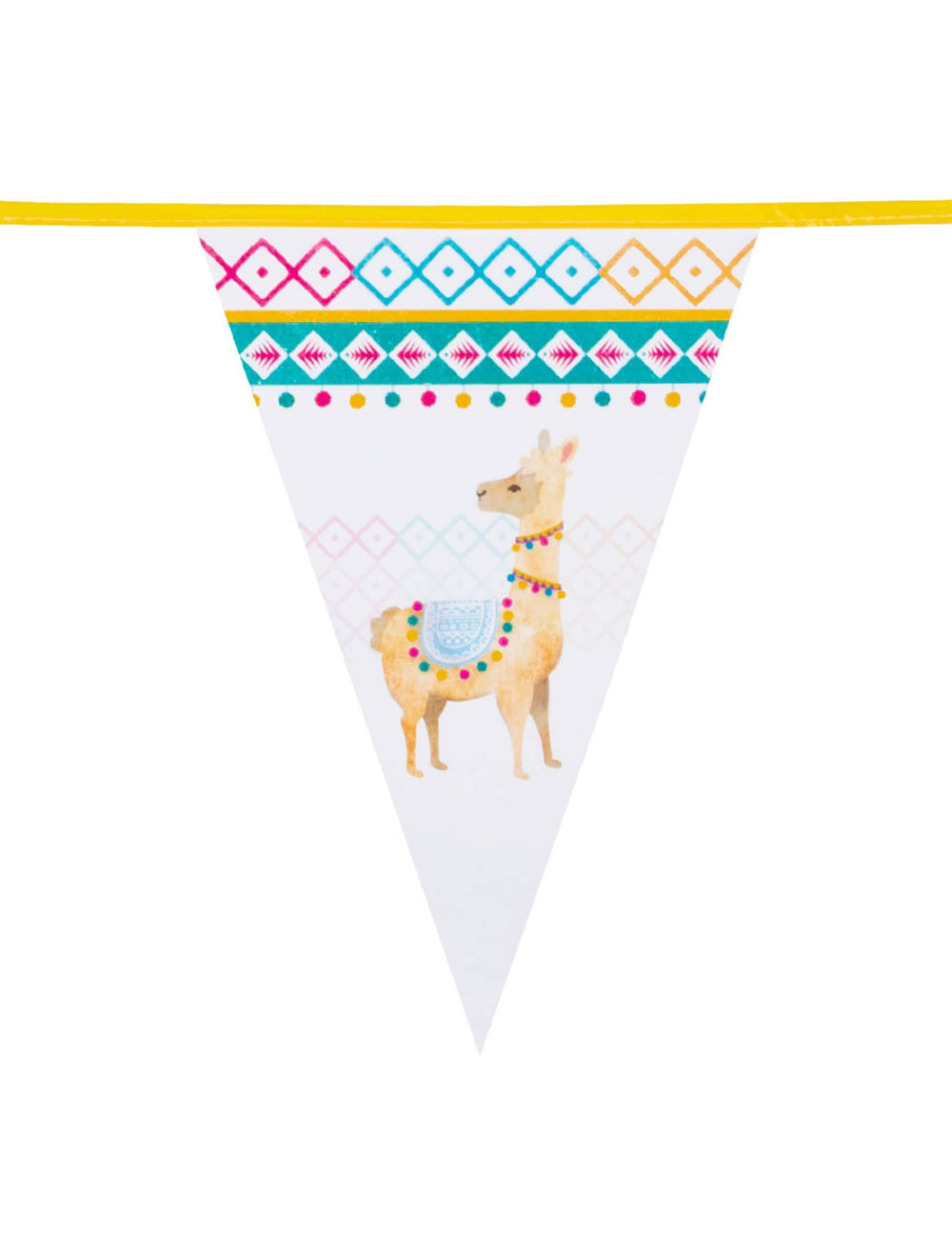 Detail des Lama-Zeichens der Wimpelkette aus Lama-Kunststoff
