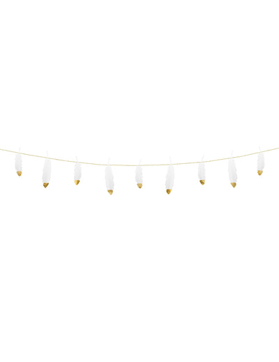 Guirlande de plumes mariage pour fête blanches et dorées
