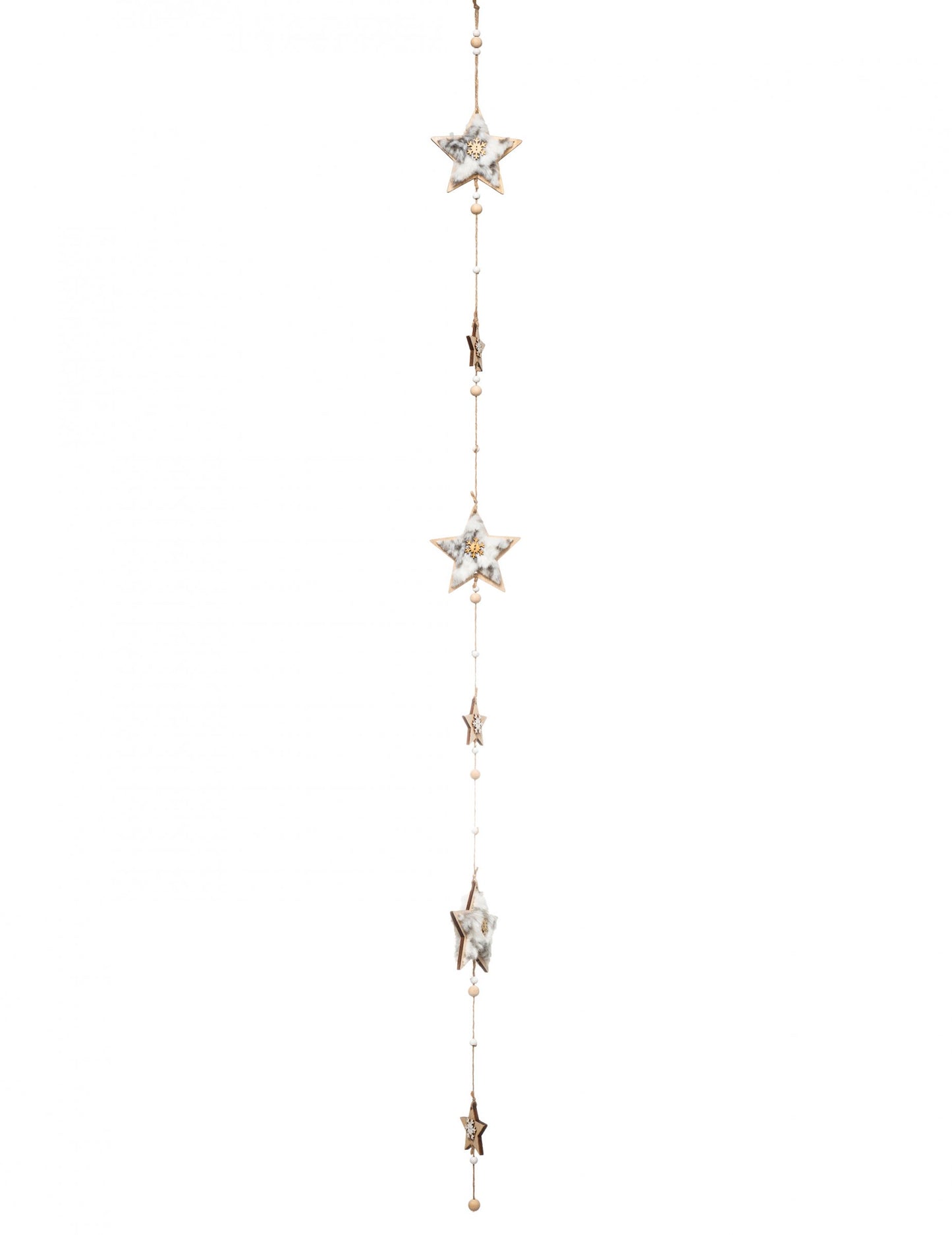 Guirlande étoiles fourrure pour décoration de Noël en bois et blanc
