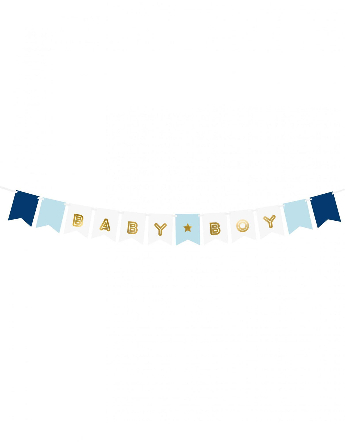 Guirlande à fanions Baby Boy pour garçon bleue et dorée métallisée