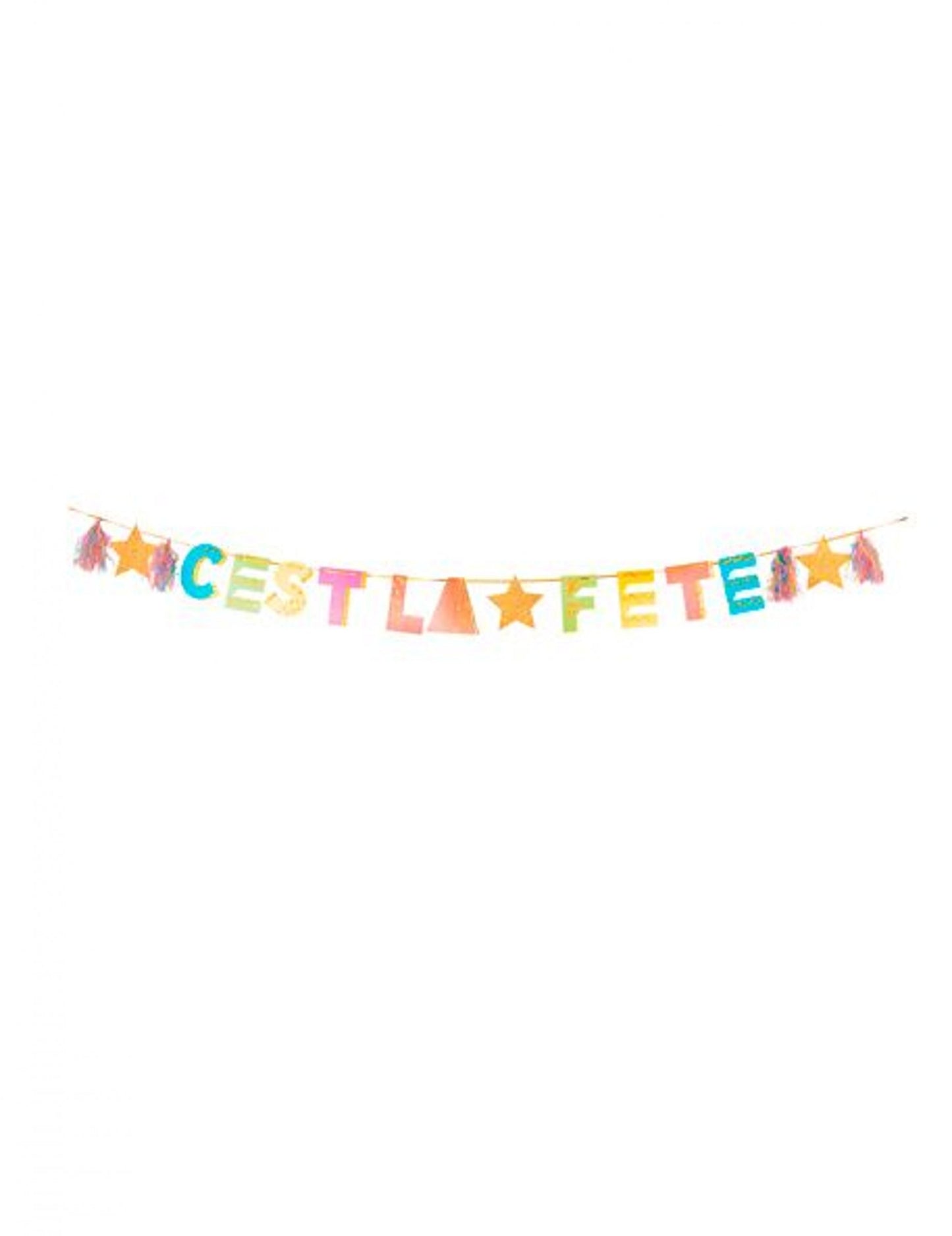 Guirlande en carton c'est la fête pour anniversaire multicolore avec paillettes dorées