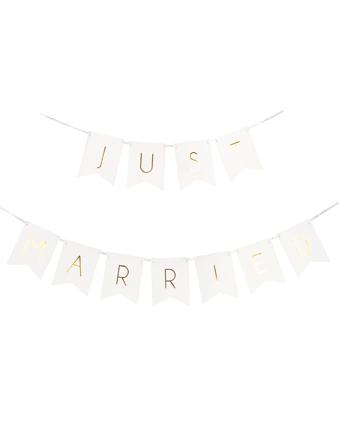 Guirlande en carton just married pour mariage blanche et dorée