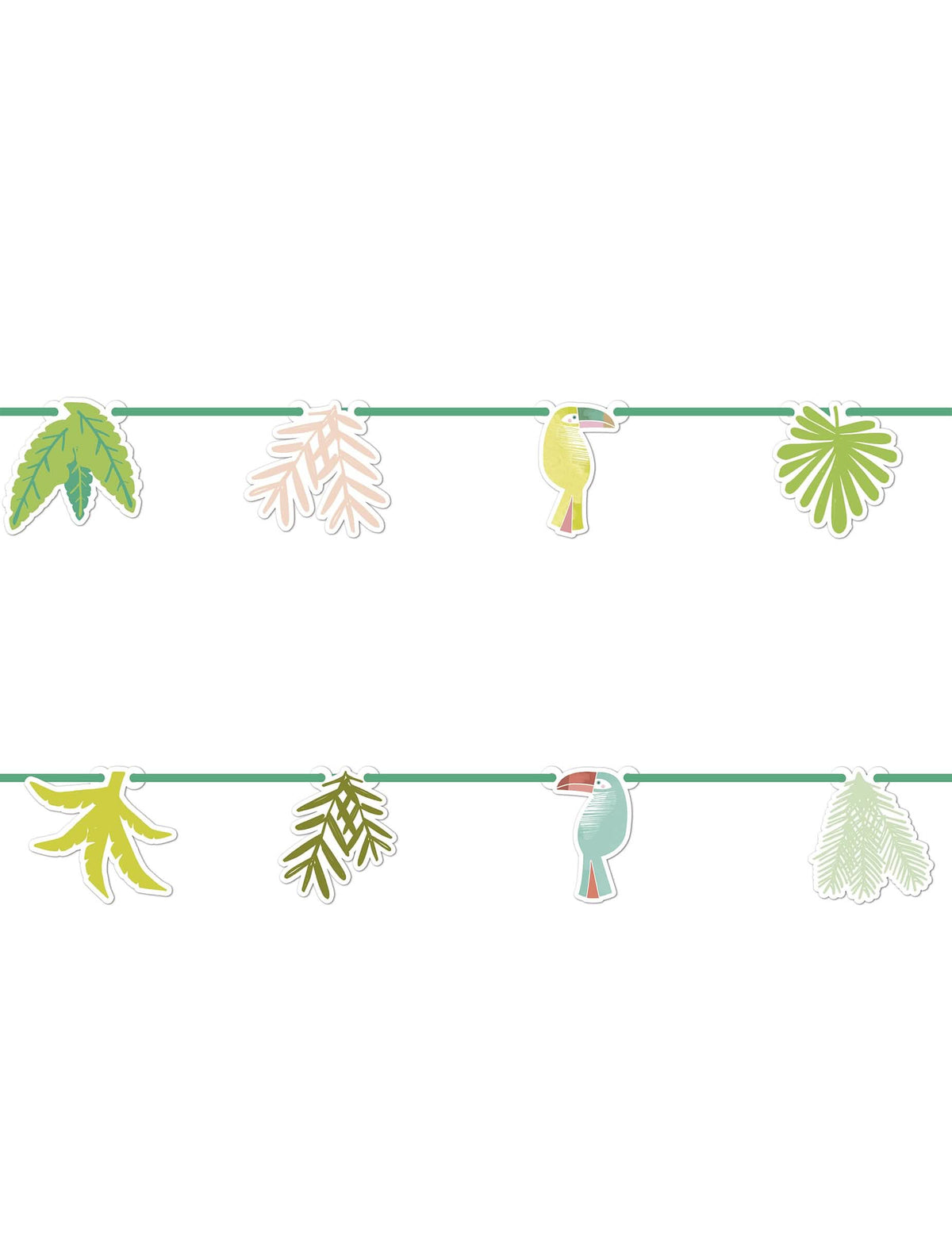 Guirlande en carton toucan tropical et feuilles de jungle pour fête multicolore