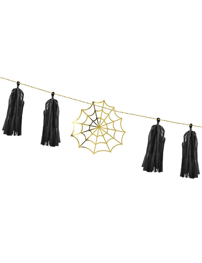 Guirlande en papier tassel toile d'araignée pour fête dorée et noire à monter