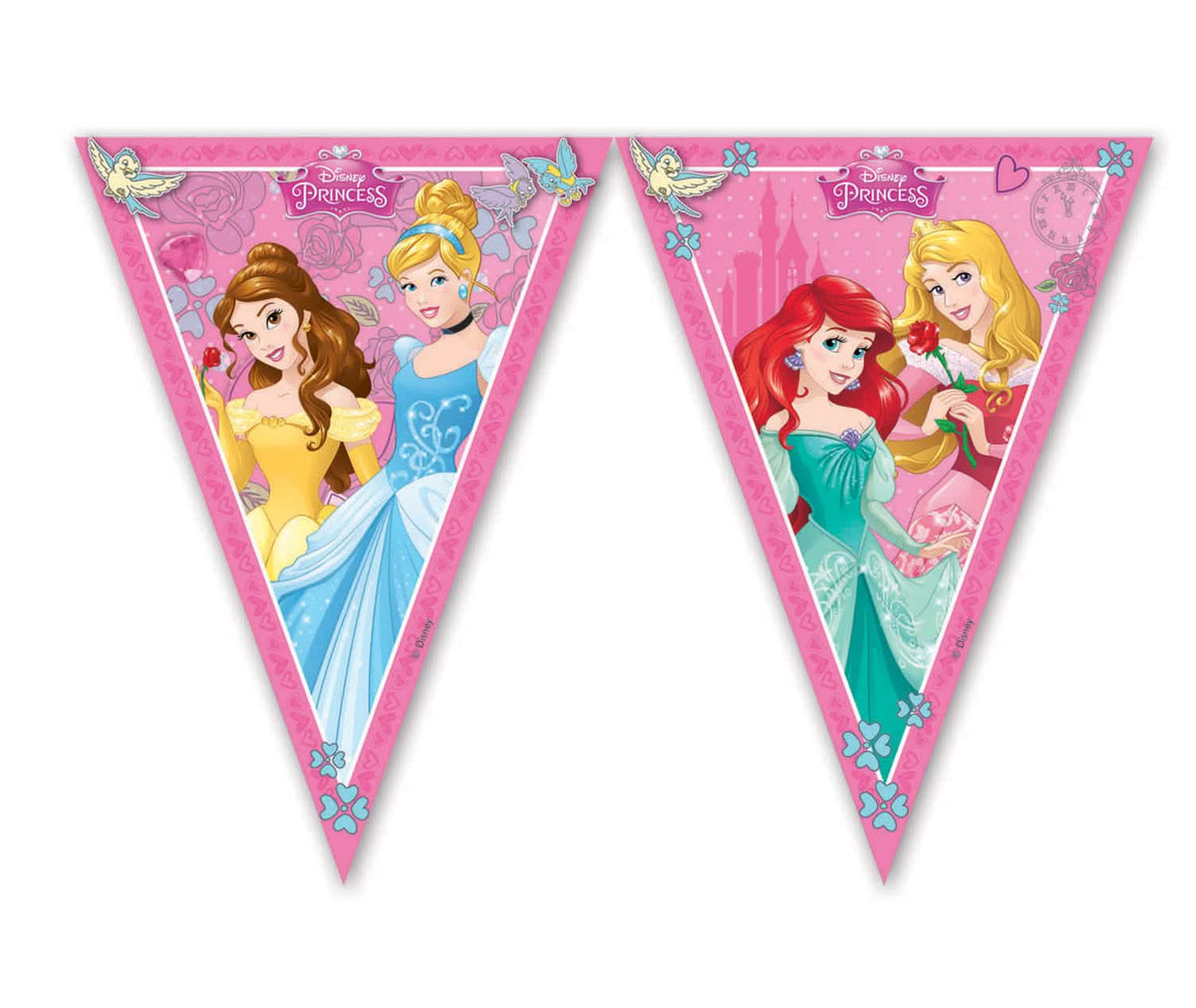 Guirlande fanions Princesses Disney pour enfant rose avec Belle Cendrillon Ariel et Aurore