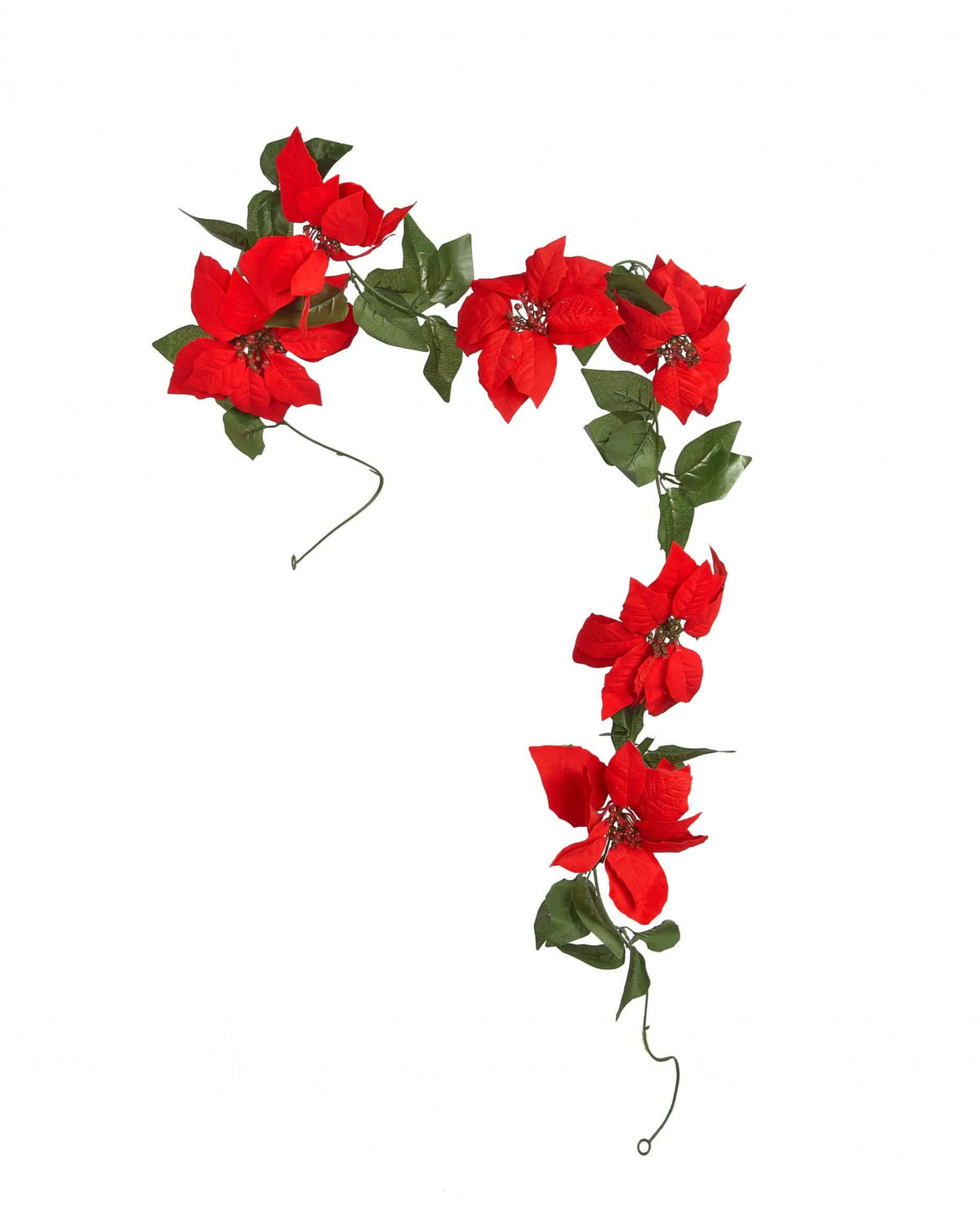 Guirlande fleurs de poinsettias pour décoration rouge avec feuilles vertes