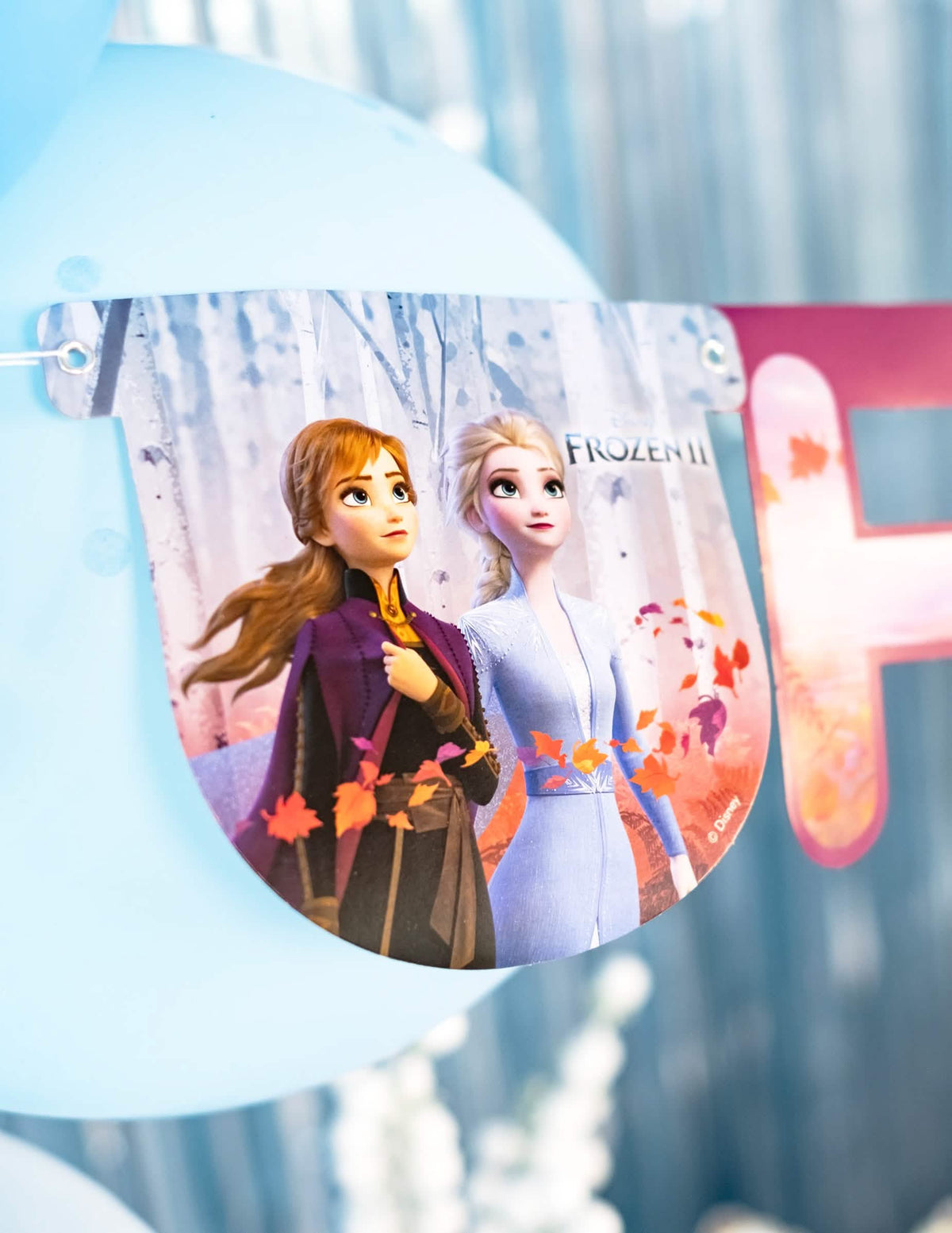 Girlande Happy Birthday Elsa Frozen - Die Eiskönigin 2 für Kinder blau mit Anna und Elsa