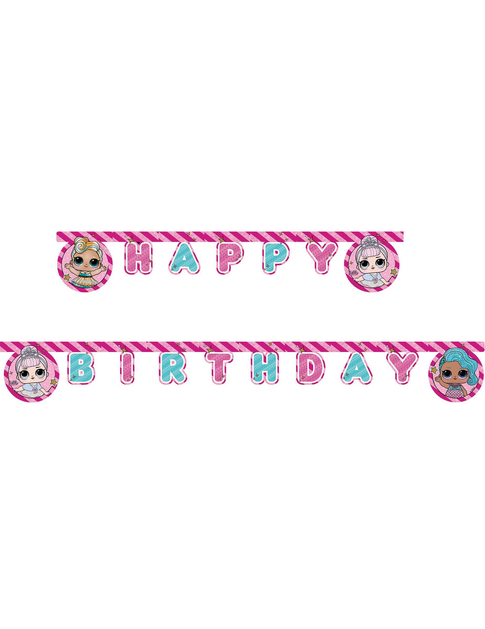 Girlande Happy Birthday LOL™ für Kinder Rosa, Pink und blau glitzernd