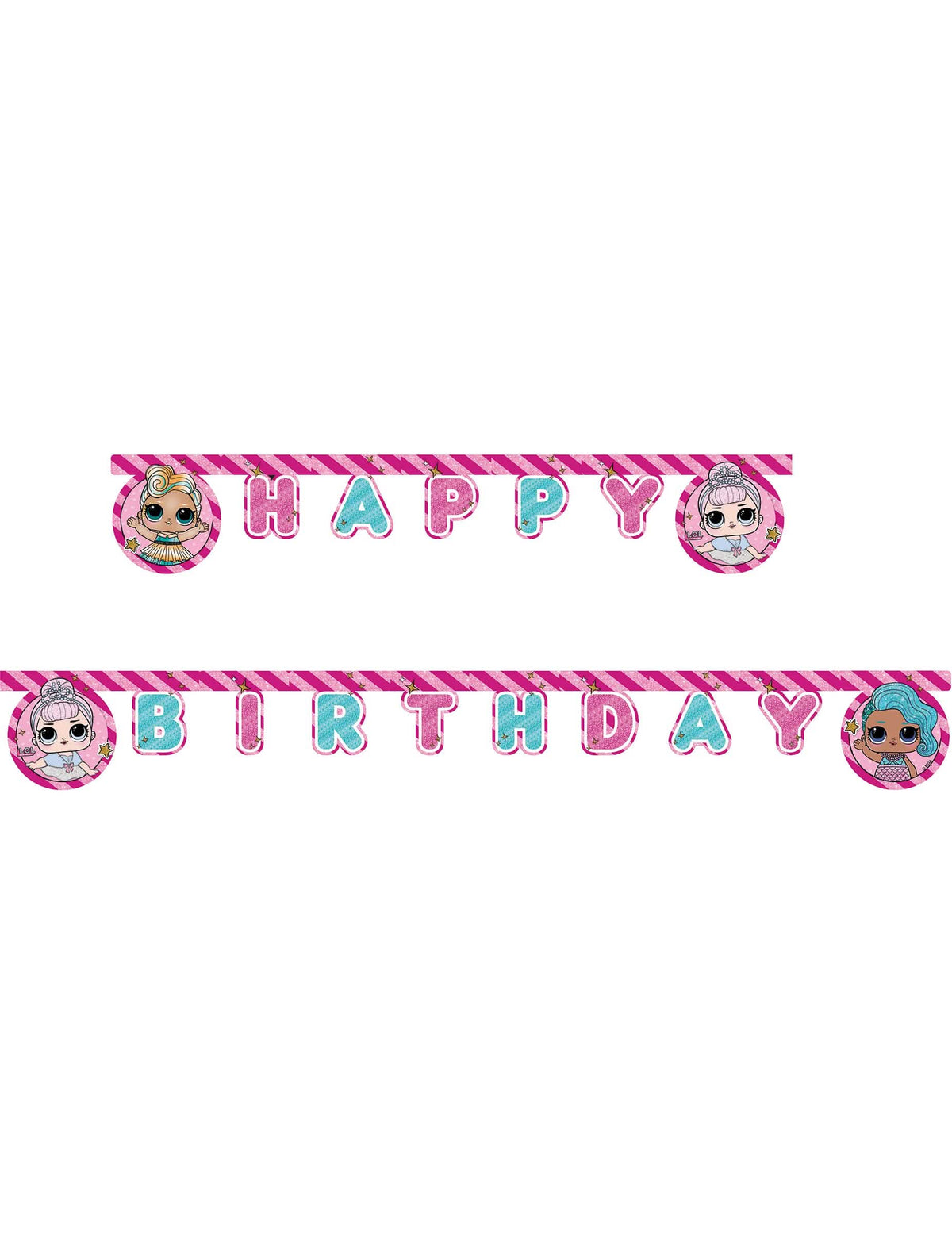 Girlande Happy Birthday LOL™ für Kinder Rosa, Pink und blau glitzernd