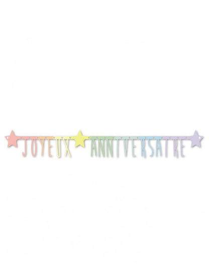 Vue d'ensemble de la guirlande articulée Joyeux anniversaire pastel