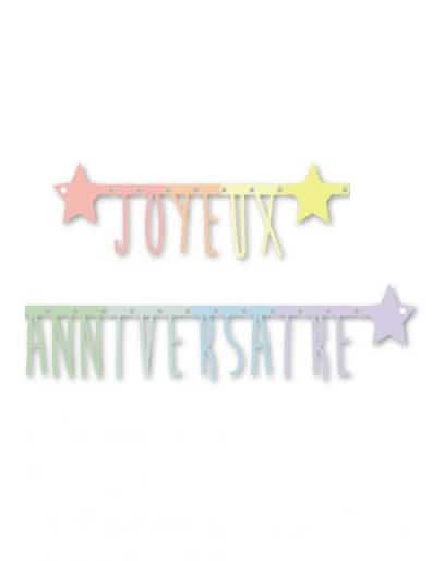Guirlande articulée Joyeux anniversaire pastel multicolore avec étoiles