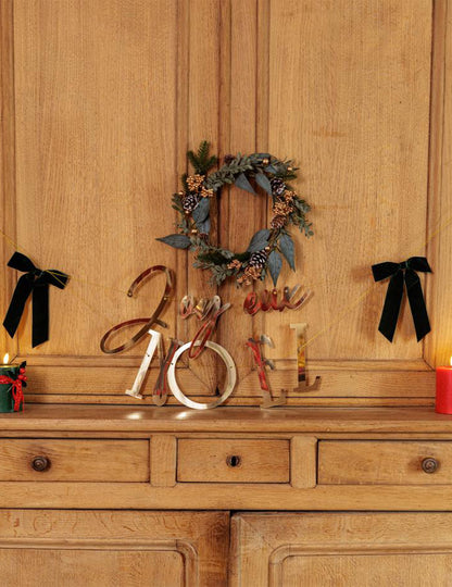 Goldene Weihnachtsgirlande Frohe Weihnachten mit grünen Schleifen 1,80 m