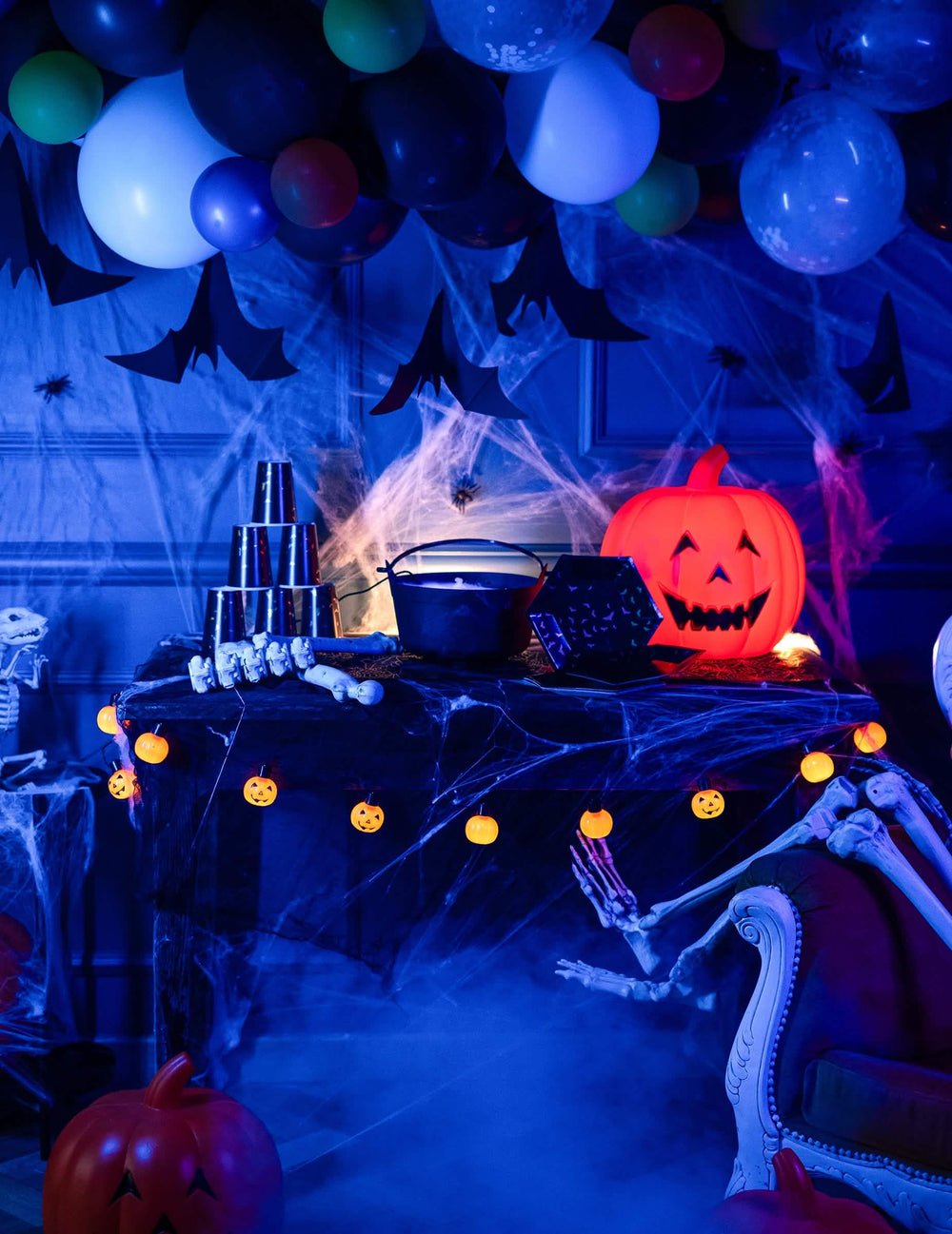 Mise en situation Halloween de la guirlande lumineuse citrouille