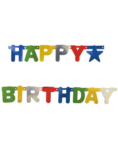 Guirlande métallisée happy birthday pour fête multicolore articulée
