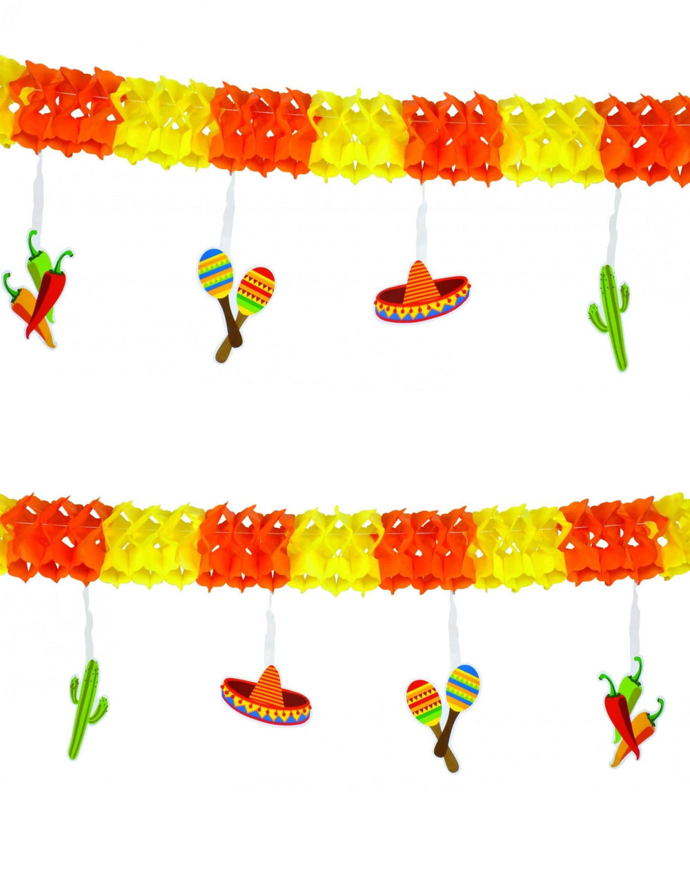 Mexikanische Girlande für die Party orange und Gelb mit Sombreros und Kakteen