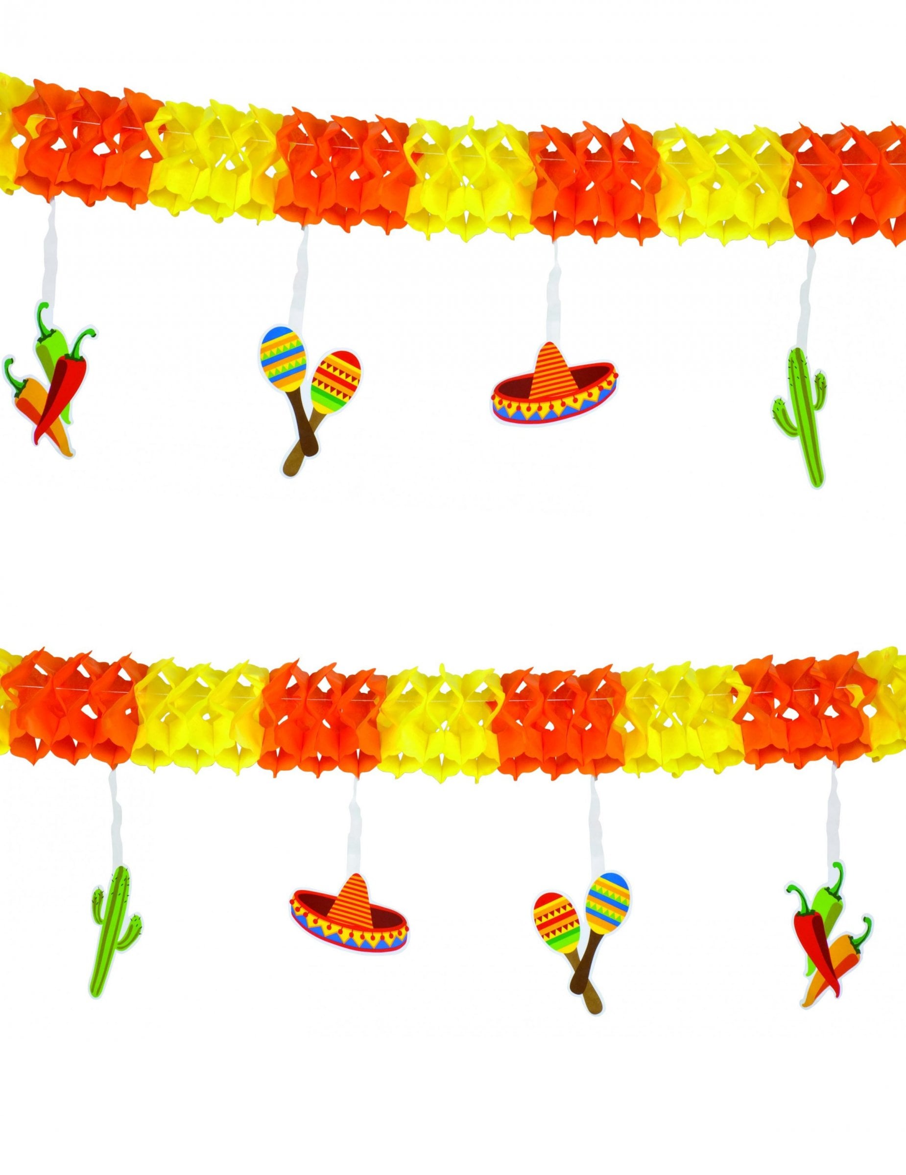 Guirlande mexicaine pour fête orange et jaune avec sombreros et cactus