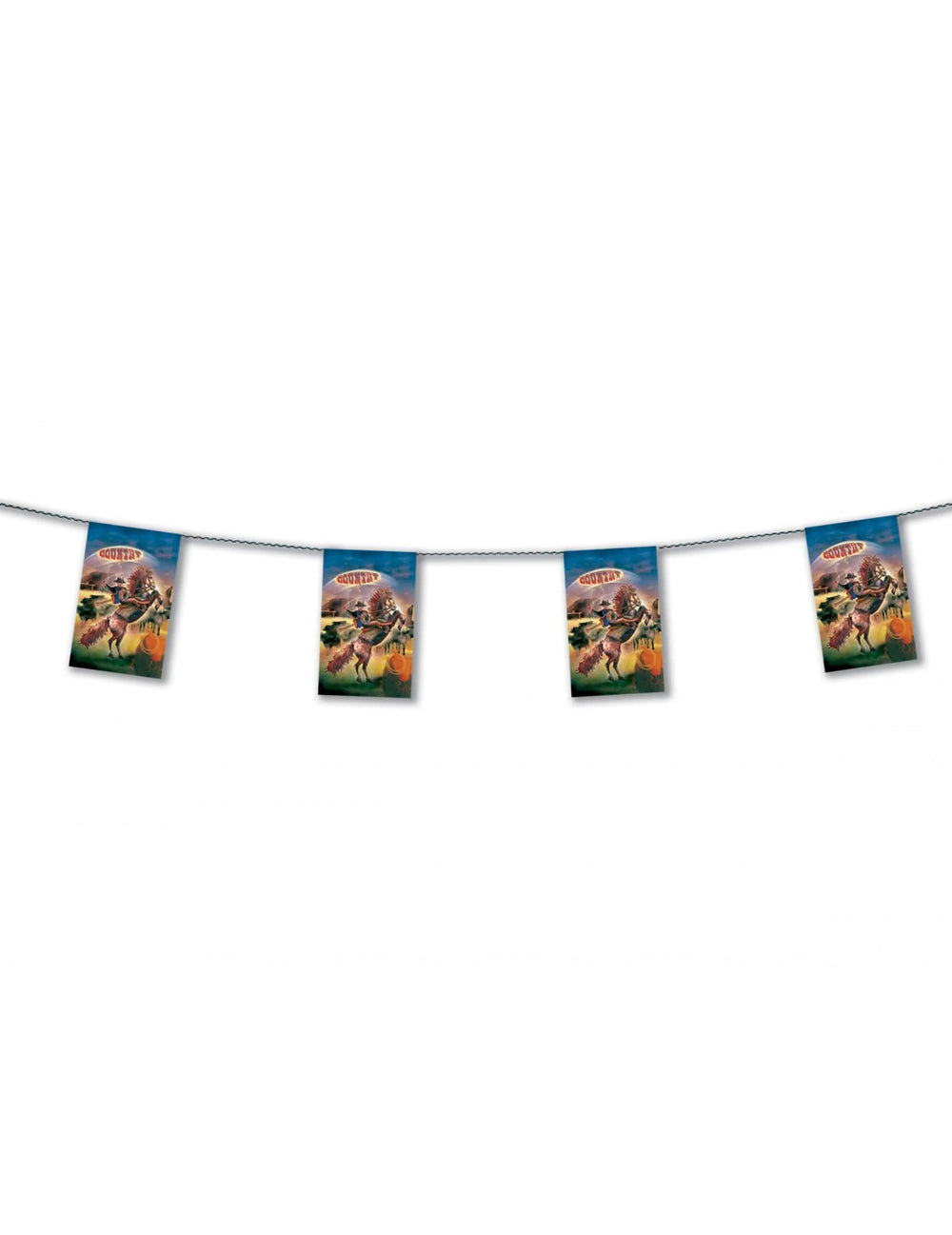 Papier-Pennantengirlande Country zur Partydekoration Bunt mit Pferd- und Reiter-Motiv