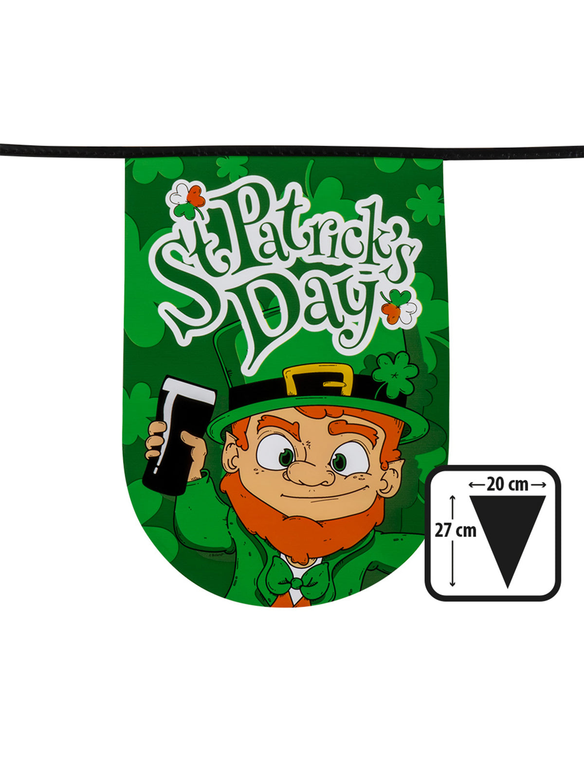 Détail d'un fanion avec dimensions de la Guirlande Saint Patrick's day