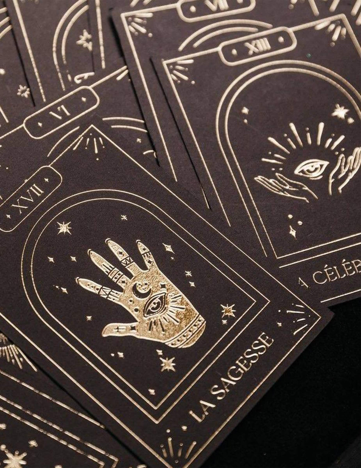 Wahrsage-Kartenset Cosmic Spirit, 20 Karten, Schwarz & Gold, 8 x 11 cm
