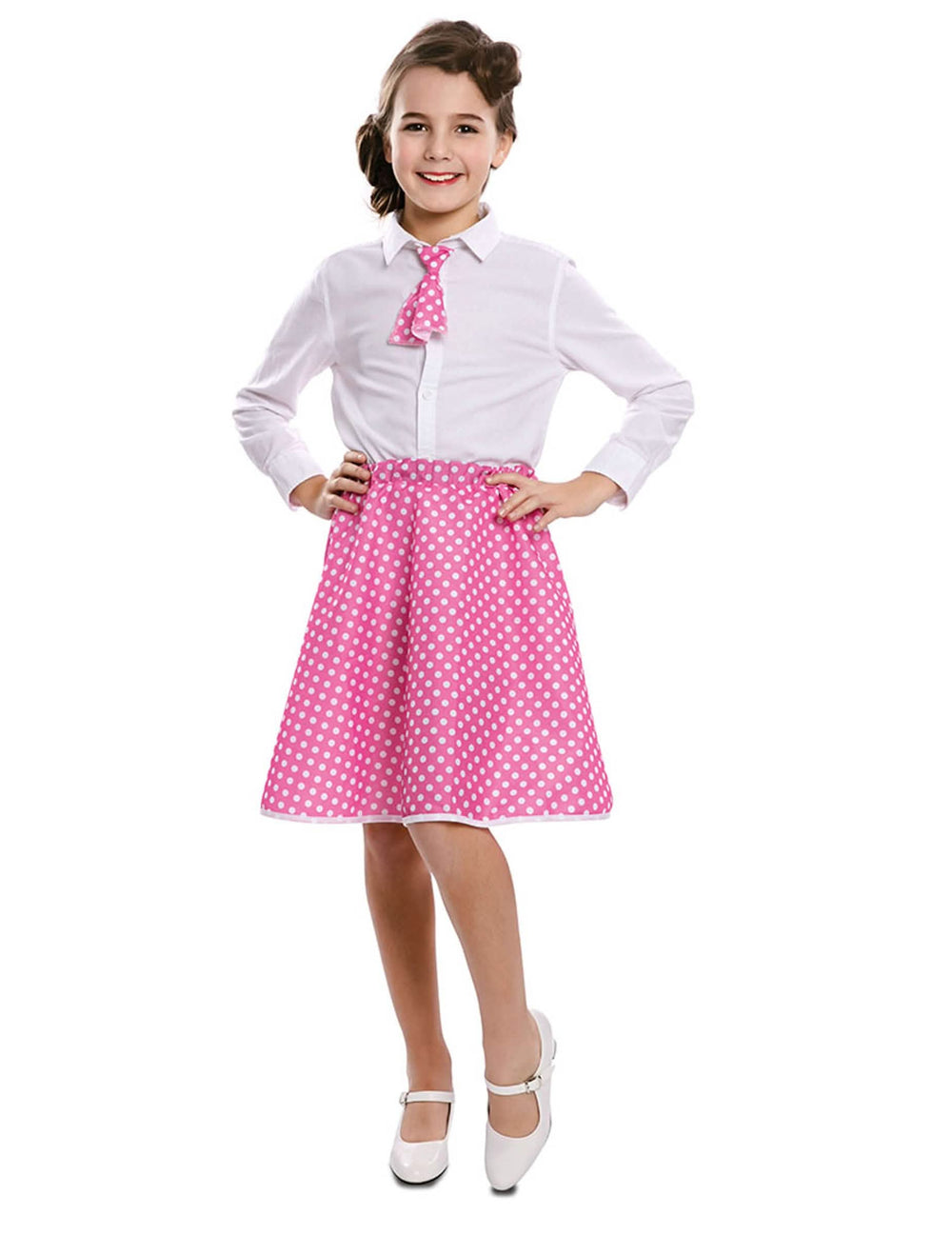 Rock mit Krawatte im Pin-up-Stil für Mädchen, Rosa, Pink mit weißen Punkten