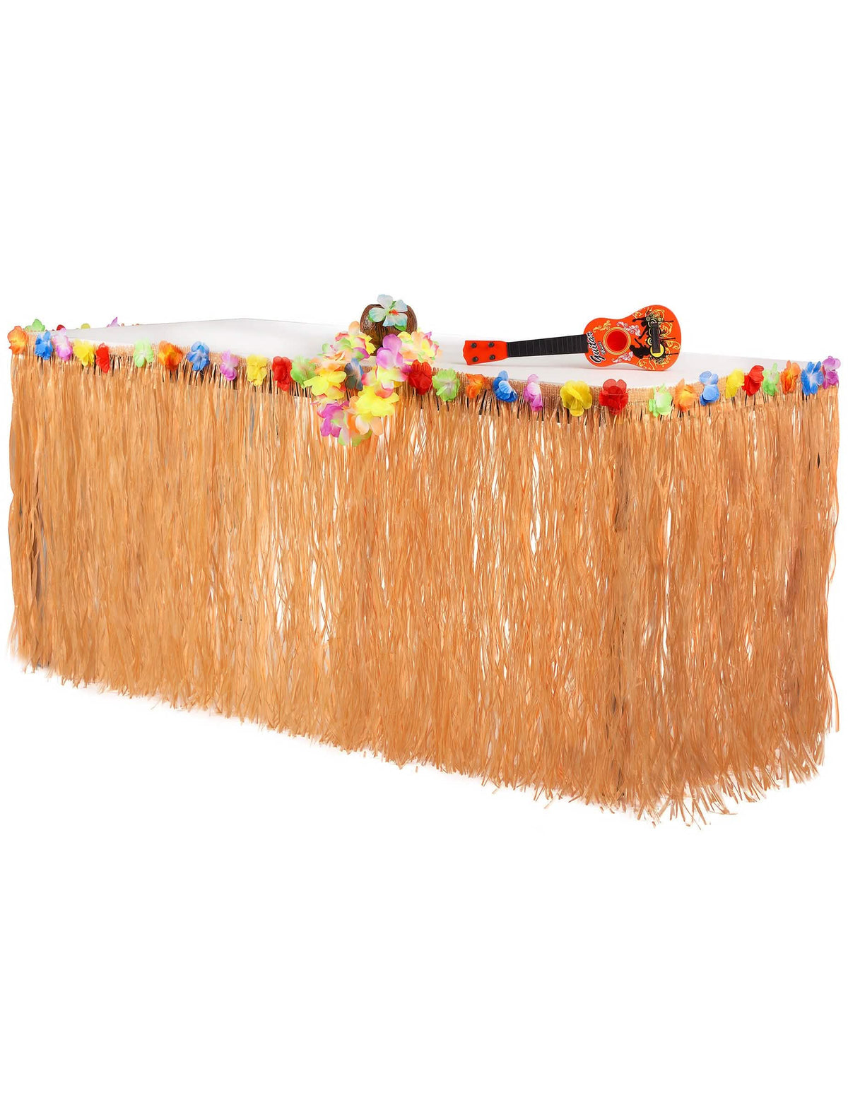 Jupe de table Hawaï pour décoration de fête beige avec fleurs multicolores