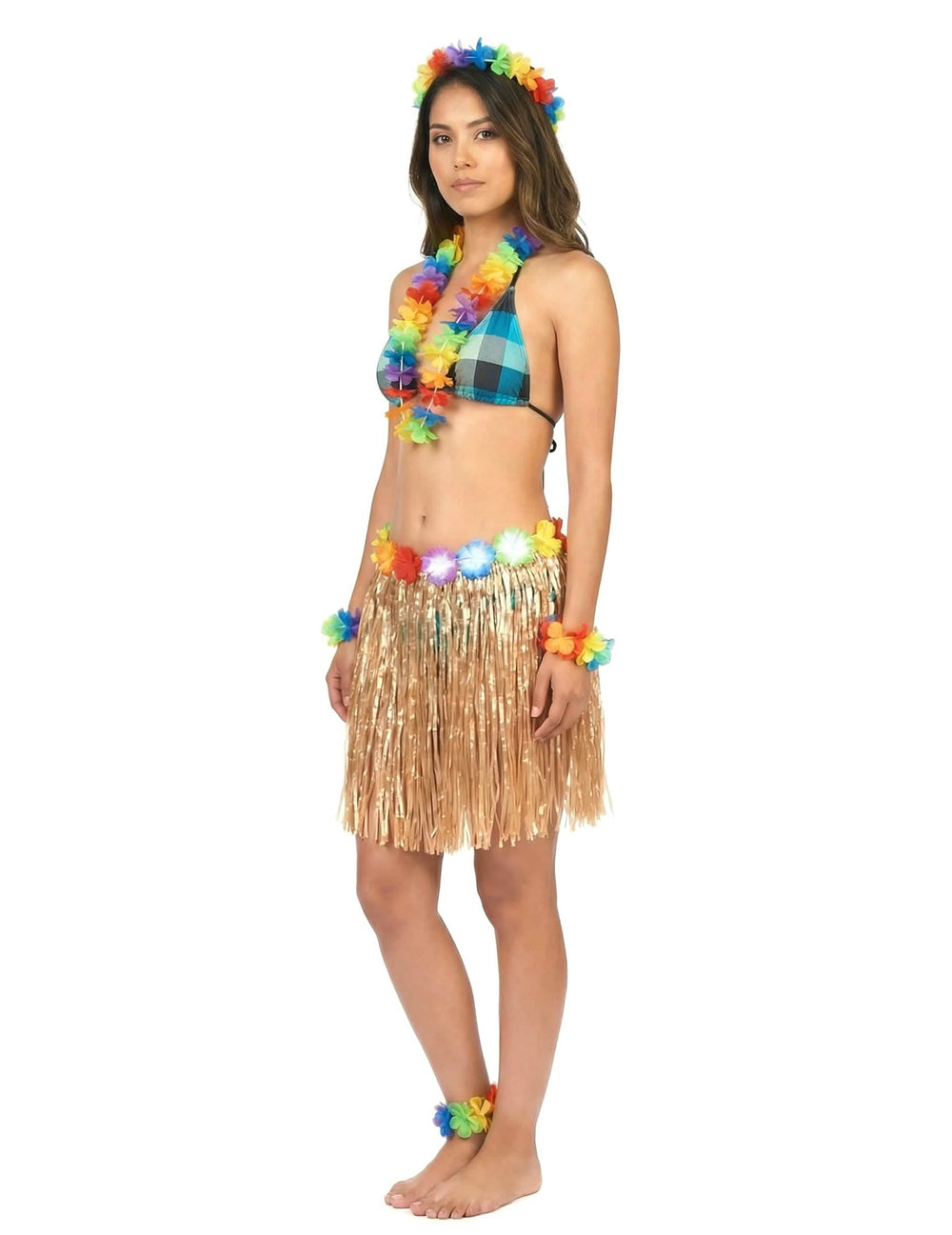Seitenansicht des kurzen hawaiianischen Kunststoffrocks für Erwachsene