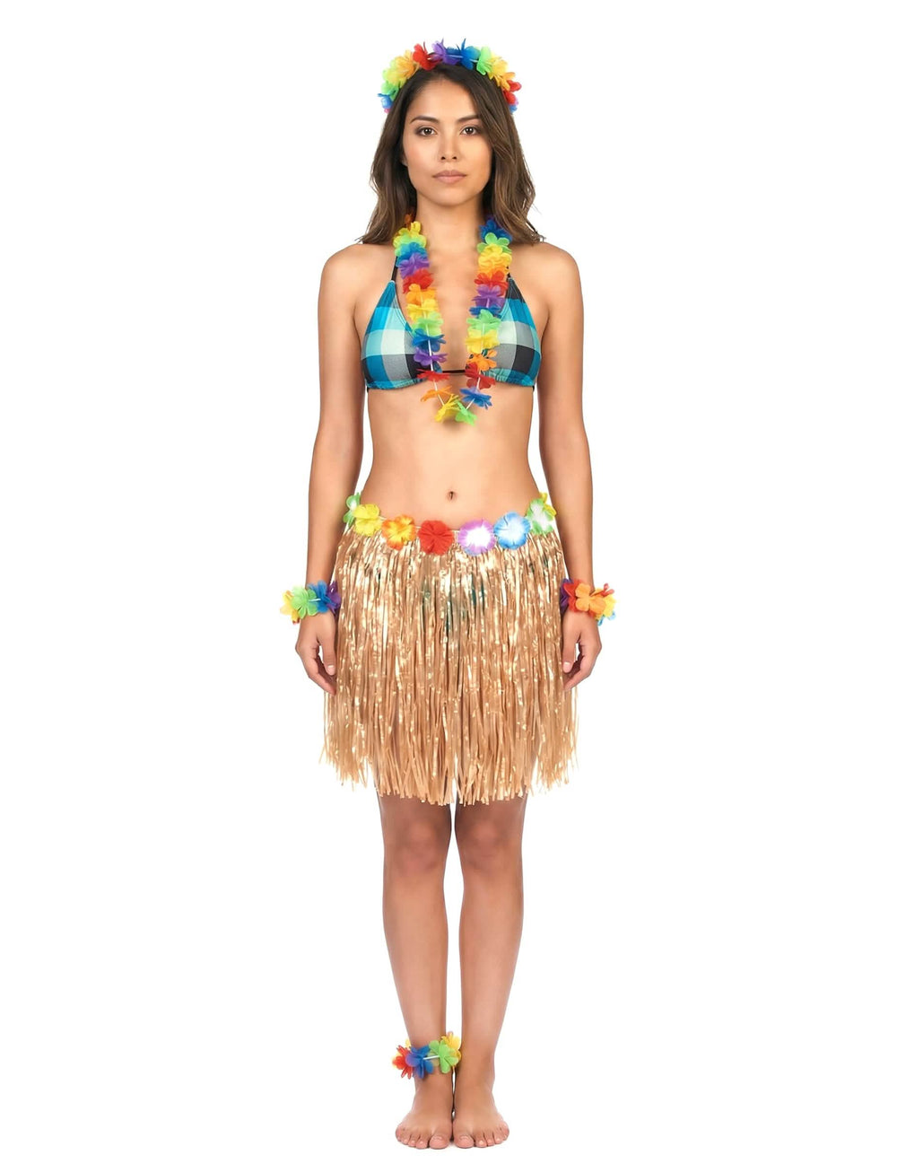 Vorderansicht des kurzen hawaiianischen Kunststoffrocks für Erwachsene
