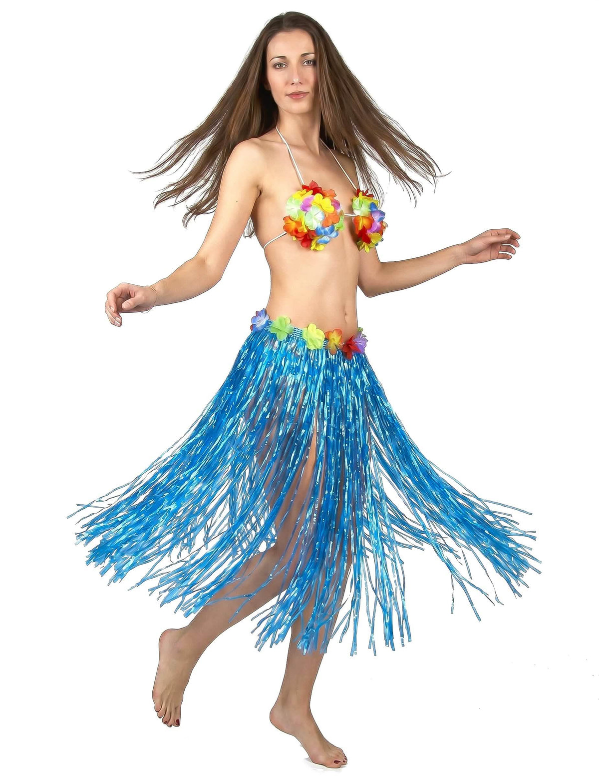 Jupe hawaïenne longue bleue adulte