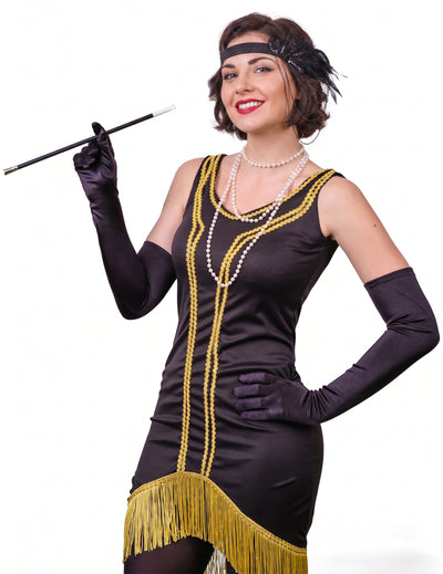 20er-Jahre-Kostüm-Set für Damen 7-teilig schwarz