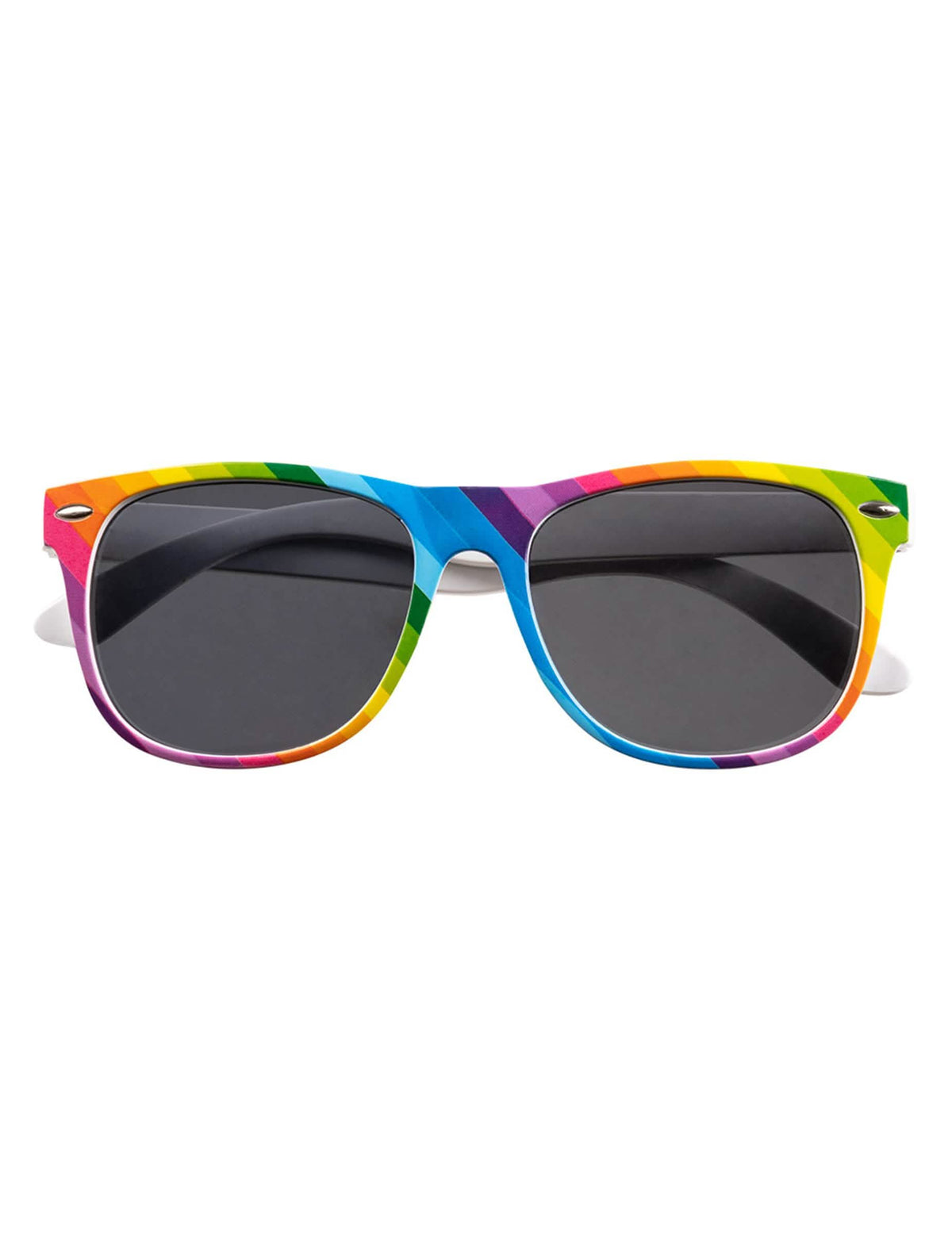 Vue de face des lunettes de soleil du kit d'accessoires arc en ciel