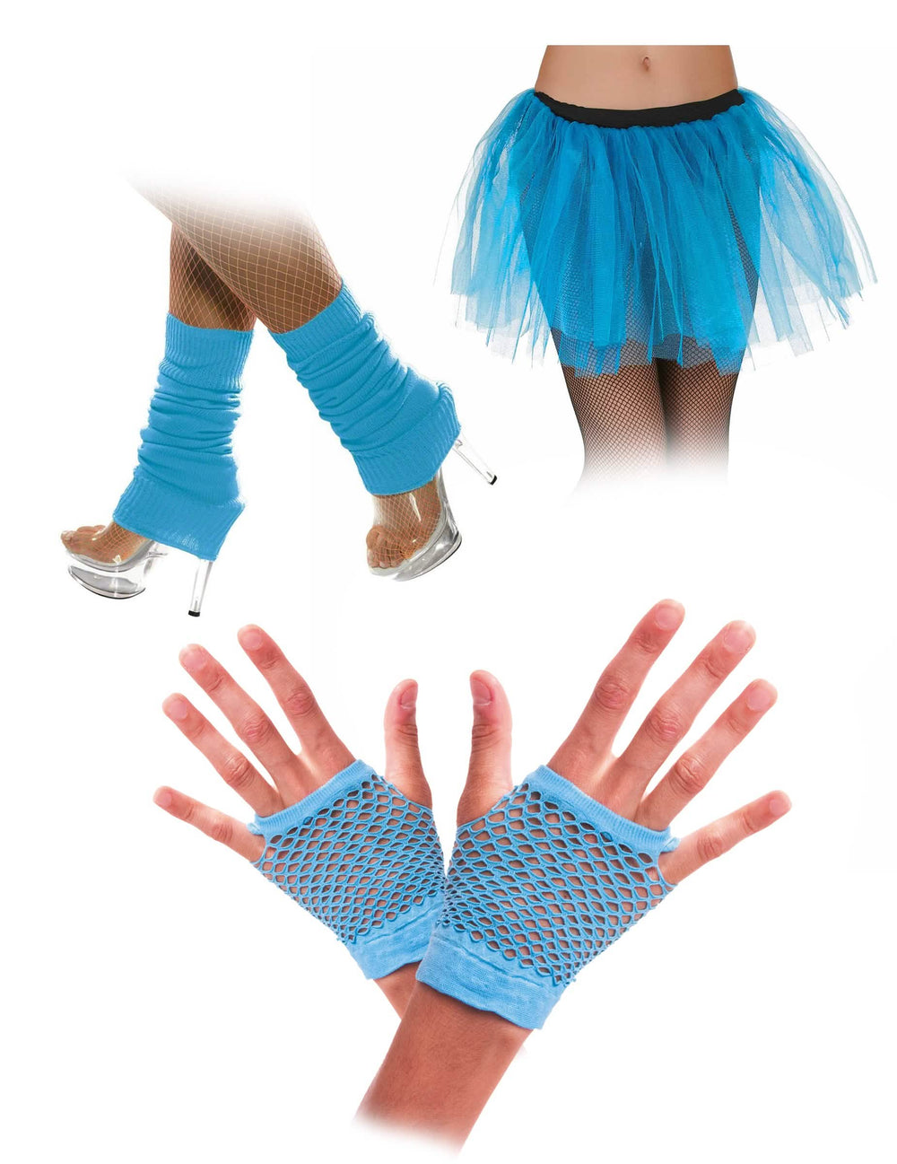 accessoire-Set der 80er-Jahre für Erwachsene Blau Neon