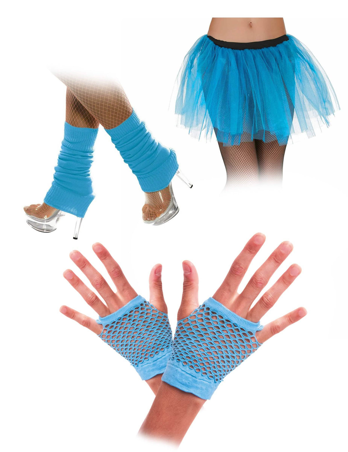 accessoire-Set der 80er-Jahre für Erwachsene Blau Neon