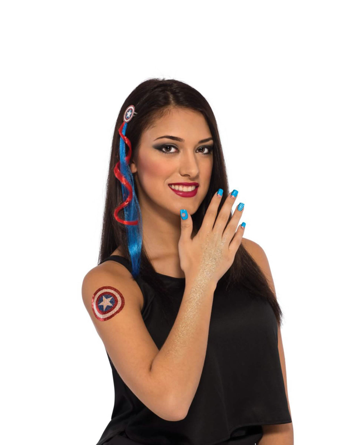 Kit accessoires et Schminke Captain America™ pour Damen Blau et Rot avec mèche et tatouage