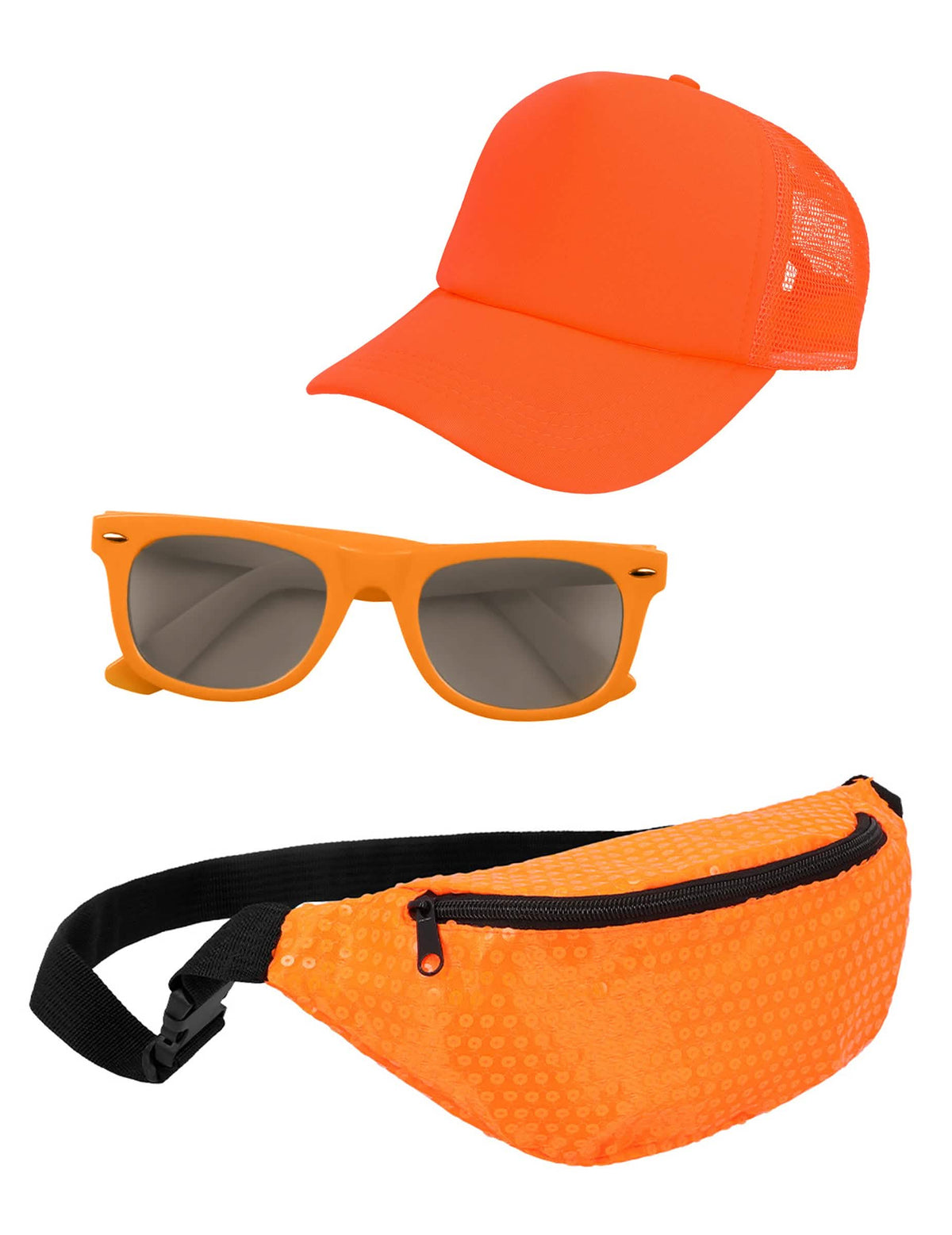 accessoires-Set mit Kappe, Bauchtasche und Brillen für Erwachsene orange Neon