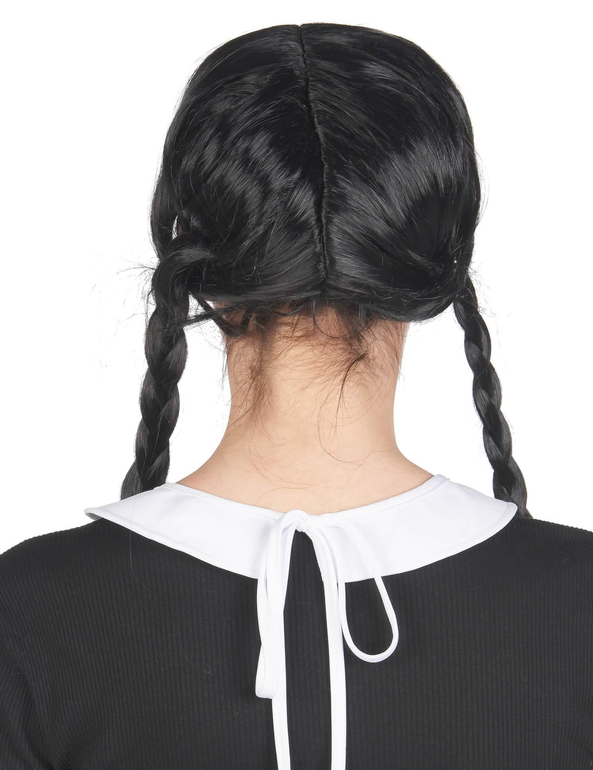 Rückansicht der Perücke und des Kragens des accessoires-Kits für gothische Schülerin Damen