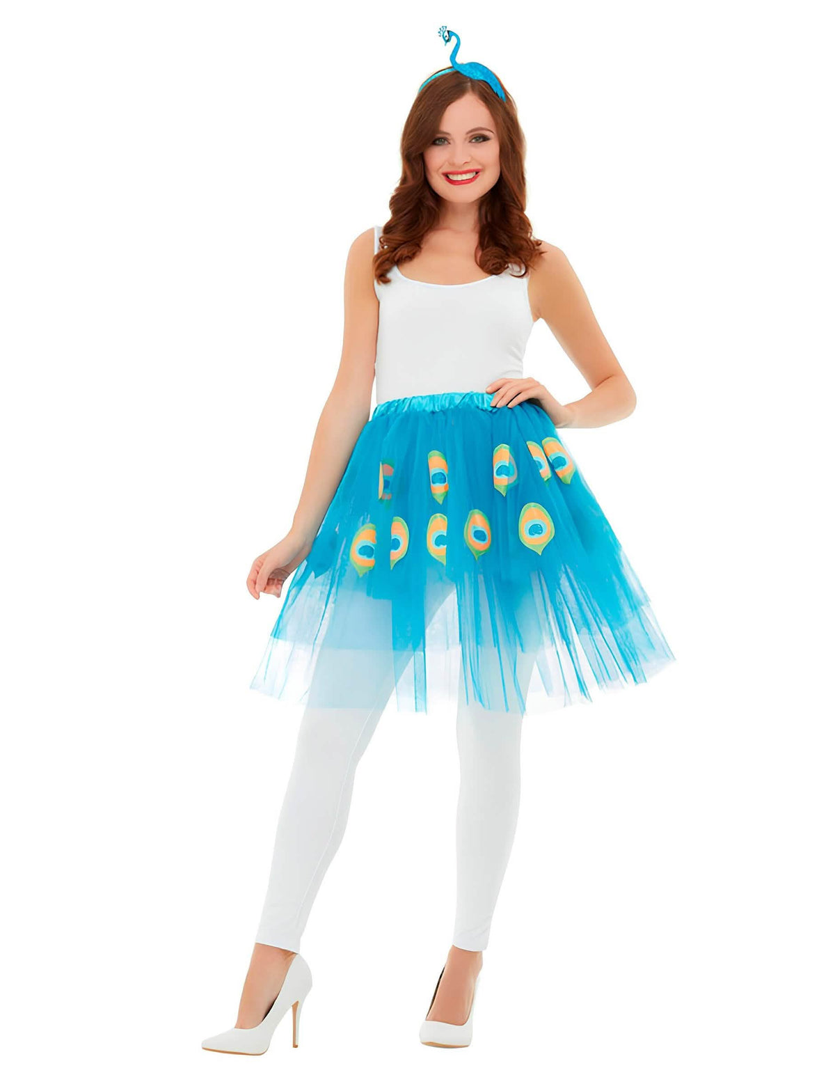 Zubehörset Pfau für Erwachsene Blau mit Tutu und Stirnband