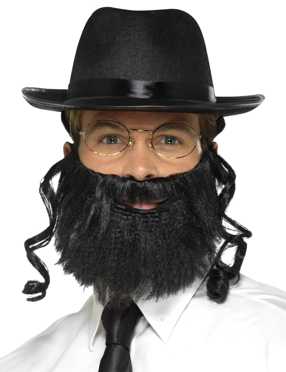 Kit accessoires rabbin pour adulte noir avec chapeau lunettes barbe et papillotes